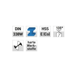 HSS CO Cobalt Edelstahlbohrer Spitzenwinkel 135° Ø 6,5 mm; L = 101 mm 10 Stück