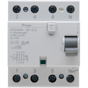 Kopp Fehlerstromschutzschalter (RCD), 4-polig, A-Type, 25A, 0,30A