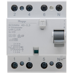 Kopp Fehlerstromschutzschalter (RCD), 4-polig, A-Type, 40A, 0,30A