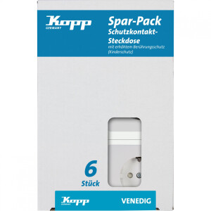 Kopp VENEDIG – Schutzkontakt-Steckdose, erhöhter Berührungsschutz, Farbe: Reinweiß, Profi-Pack: 6 Stück