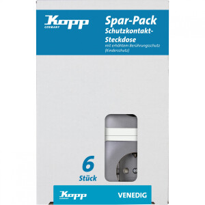 Kopp VENEDIG – Schutzkontakt-Steckdose, erhöhter Berührungsschutz, Farbe: Platin, Profi-Pack: 6 Stück