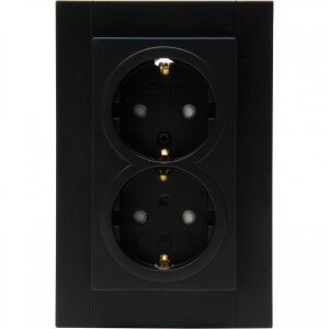 Kopp ATHENIS – 2fach Schutzkontakt Steckdose mit Berührungsschutz, Farbe: Schwarz matt