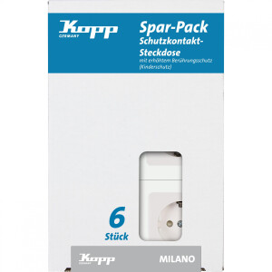 Kopp MILANO – Schutzkontakt-Steckdose, erhöhter Berührungsschutz, Farbe: Weiß, Profi-Pack: 6 Stück