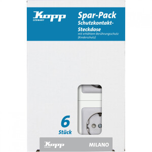 Kopp MILANO – Schutzkontakt-Steckdose, erhöhter Berührungsschutz, Farbe: Stahl, Profi-Pack: 6 Stück