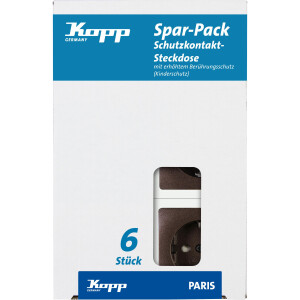 Kopp PARIS – Schutzkontakt-Steckdose, erhöhter Berührungsschutz, Farbe: Palisander, Profi-Pack: 6 Stück