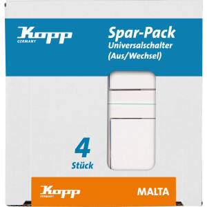 Kopp MALTA – Universalschalter (Aus-/Wechsel), Farbe: Weiß, Profi-Pack: 4 Stück