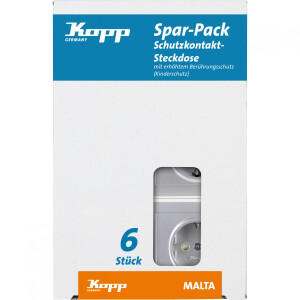 Kopp MALTA – Schutzkontakt-Steckdose, erhöhter Berührungsschutz, Farbe: Silber, Profi-Pack: 6 Stück