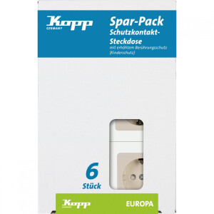 Kopp EUROPA – Schutzkontakt-Steckdose, erhöhter Berührungsschutz, Farbe: Cremeweiß, Profi-Pack: 6 Stück