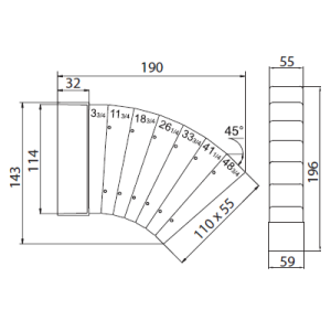 Flachkanalbogen kürzbar 3° - 42° 110 x 55 mm