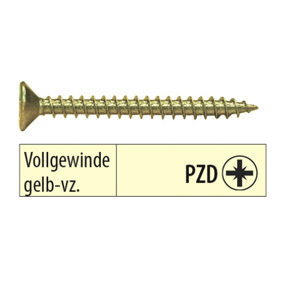 Spanplattenschrauben mit Vollgewinde gelb verzinkt PZD 2,5 x 12 mm 1.000 Stück